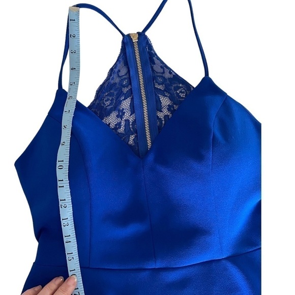 B DARLIN Dress V Neck High Low Lace Cutout Back Royal Blue Junior Size 15/16 - Picture 10 of 14